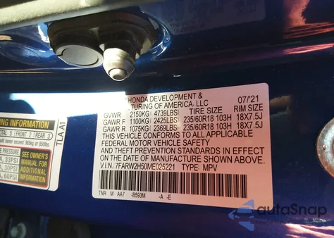 2021 Honda Cr-V Awd Ex z USA, uszkodzony, nr VIN 7FARW2H50ME025221